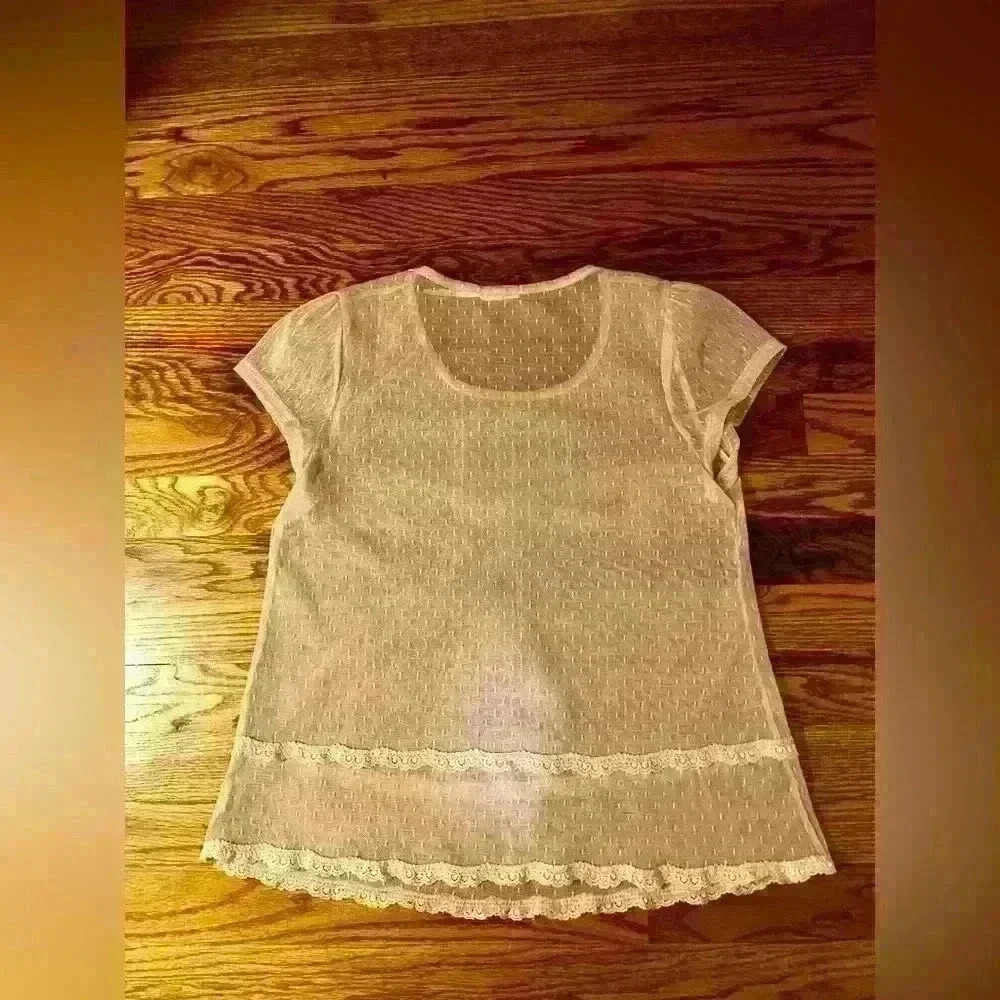 KIMCHI BLUE Overlay Top - Sz S - Sheer Mesh Blouse - Vintage / Made in USA - Picture 10 of 11